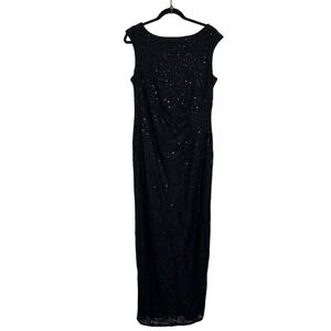 Marina Bateau Neck Cap‎ Sleeve Sequin Lace Maxi Dress Size 14 Black Cocktail